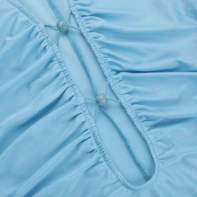 Deep V-neck Mini Dress - Hip Hugging Long Sleeve