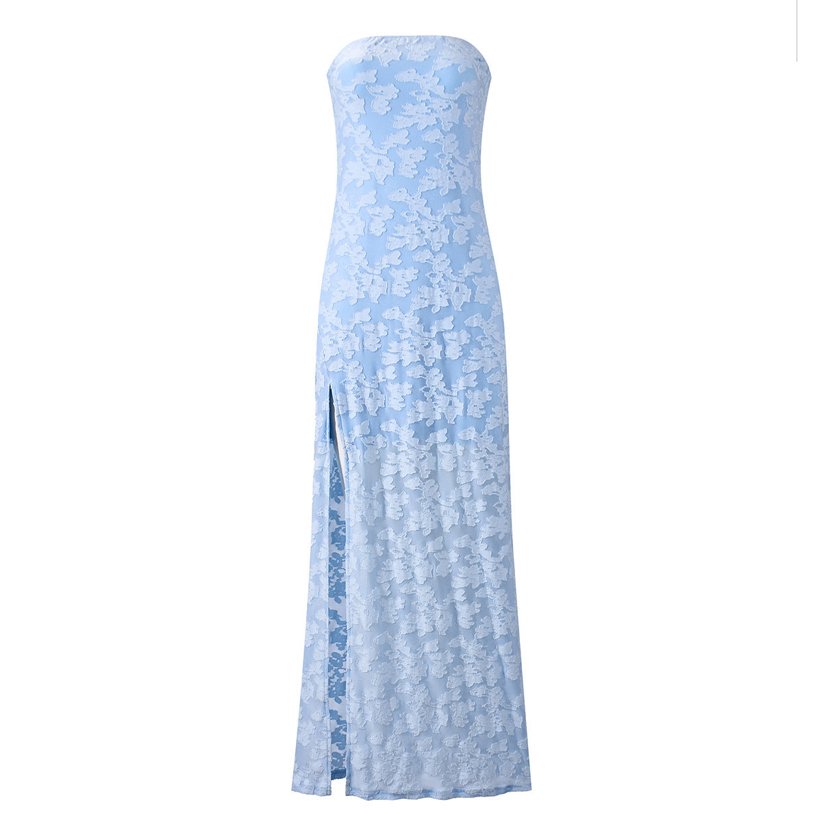 Strapless Backless Maxi Dress - Burnt Floral Blue - Fashions Envy