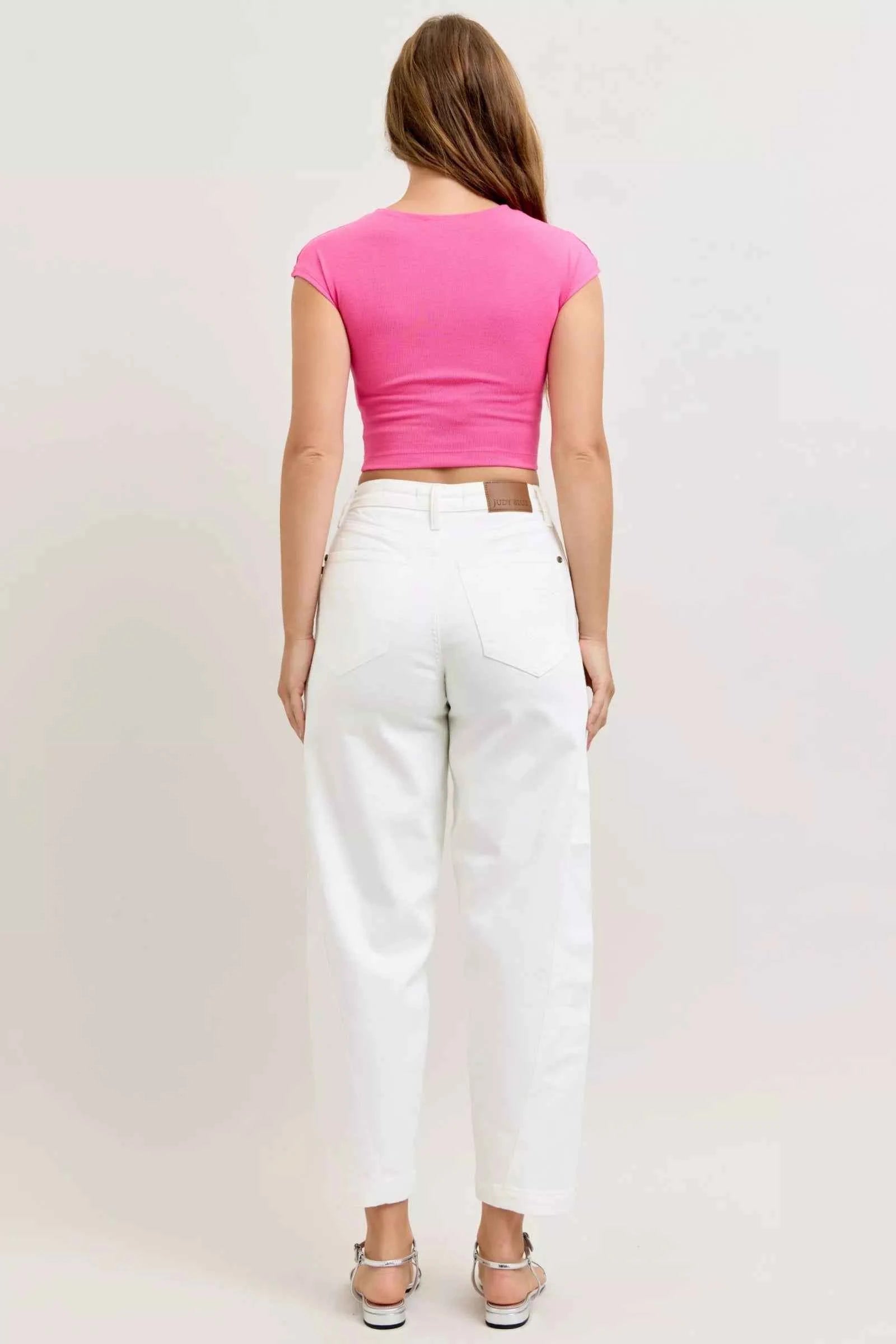 Judy Blue High Waisted Barrel Jeans - White Magic Panel