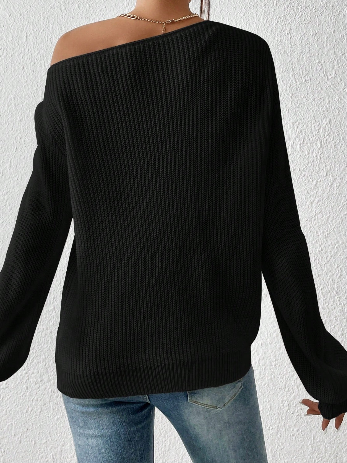 Honey Single Shoulder Long Sleeve Sweater - Fashions Envy