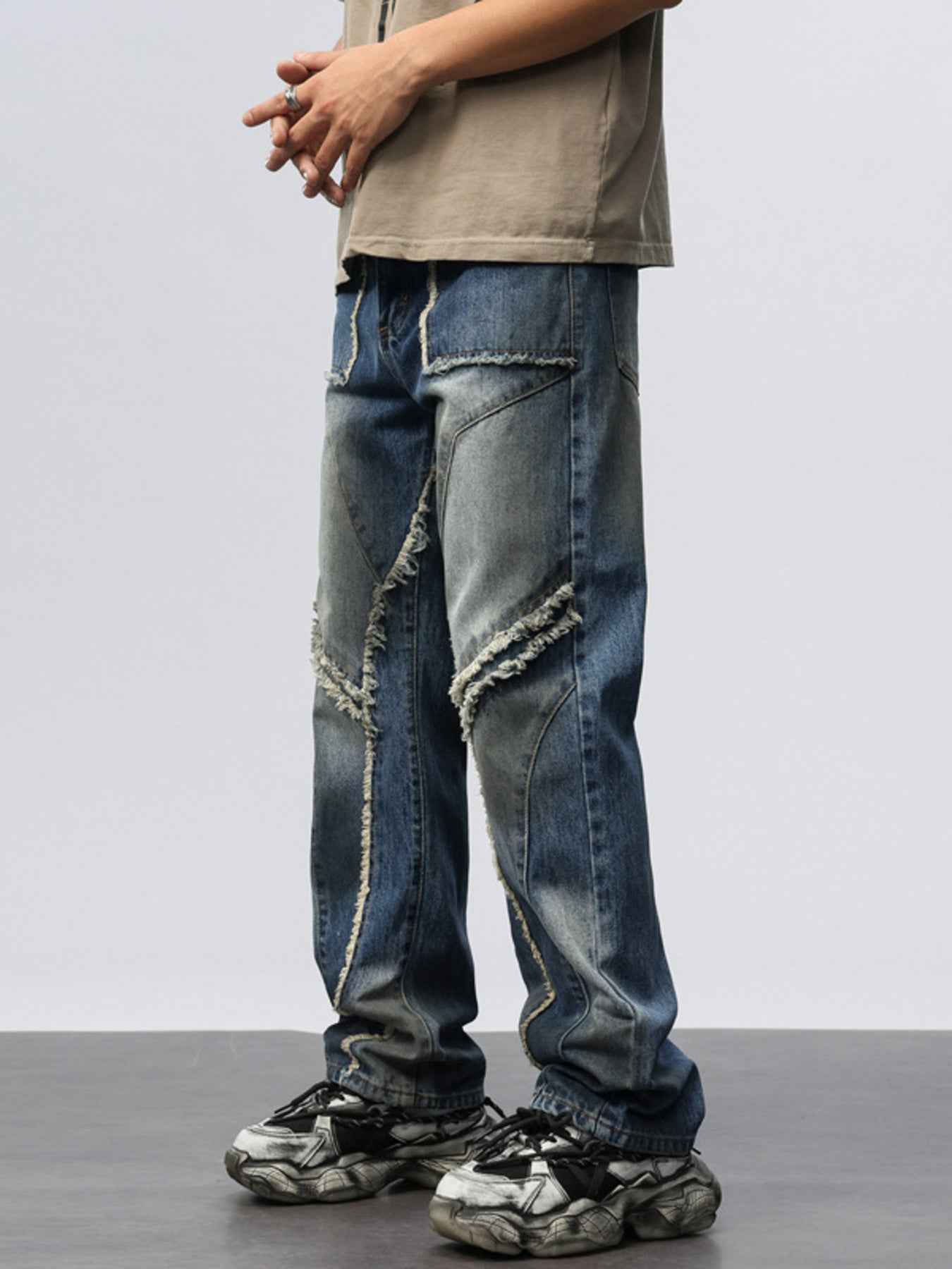 Men's Frayed Hem Wide Leg Jeans
