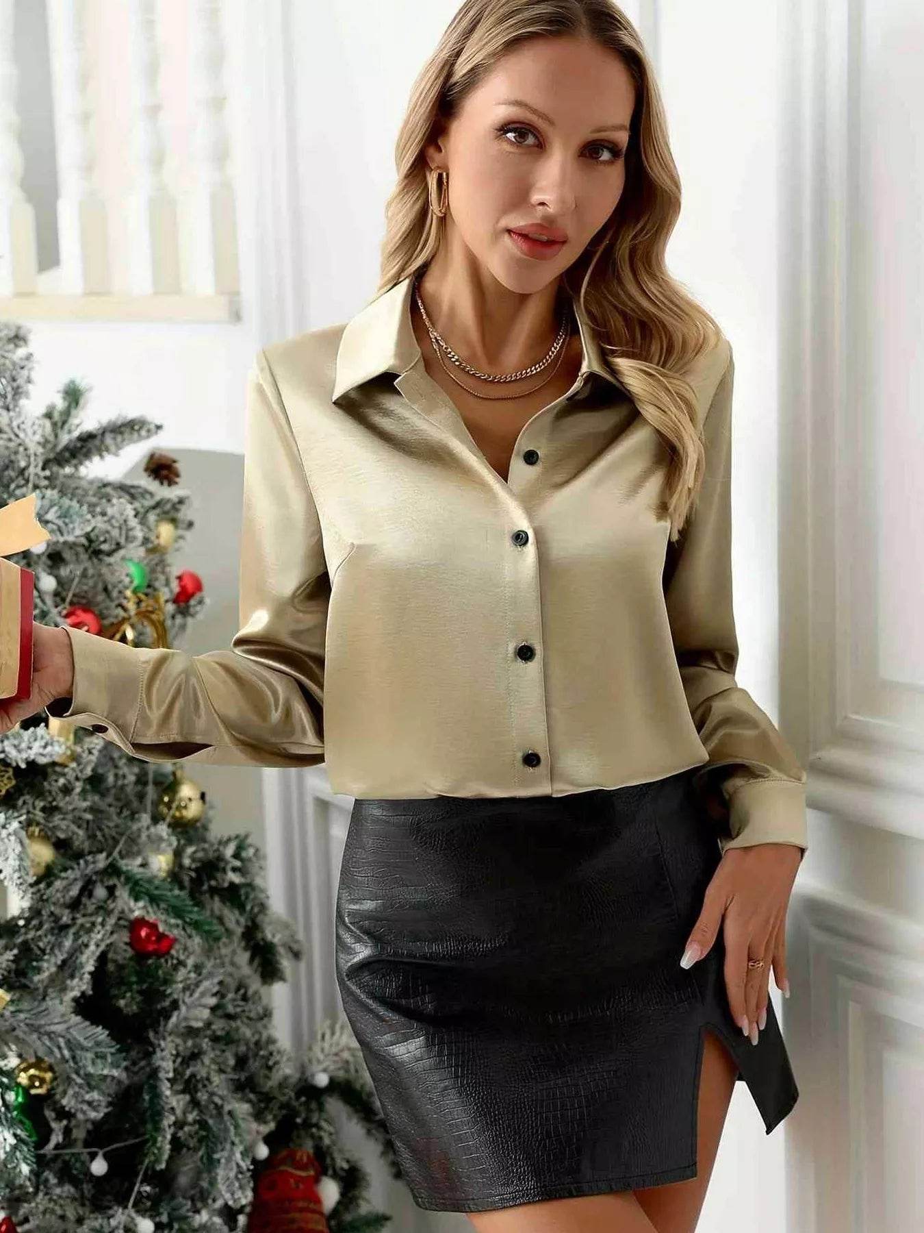 Button-Up Relaxed Fit Shirt - Fashions Envy