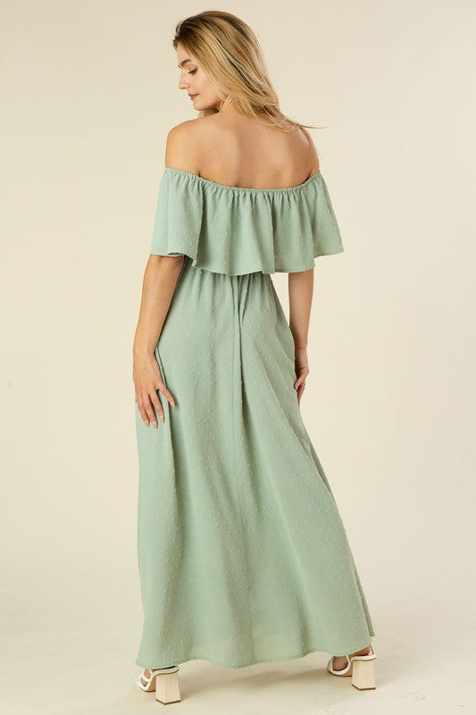 Swiss Dot Off-Shoulder Maxi Dress