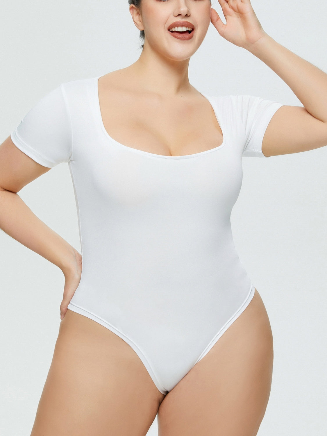 Full Size Square Neck Short Sleeve Bodysuit - Fashions Envy