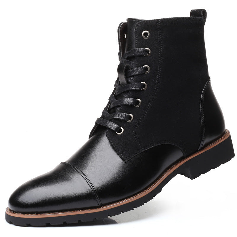 Pointed Tip Lace-up Leather Splicing Martin Boots