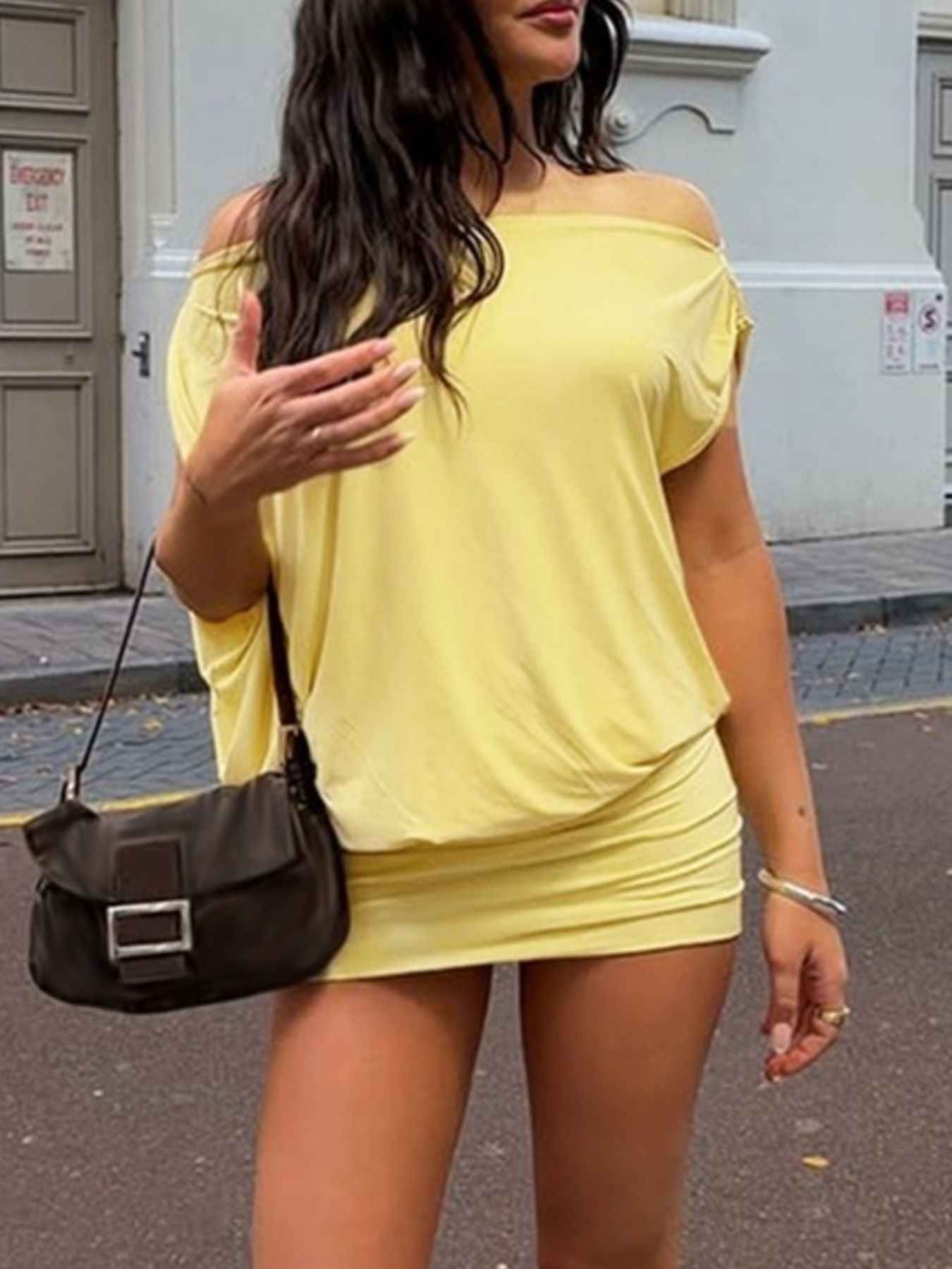 Off-Shoulder Ruched Mini Dress - Sculpted Bodycon Fit
