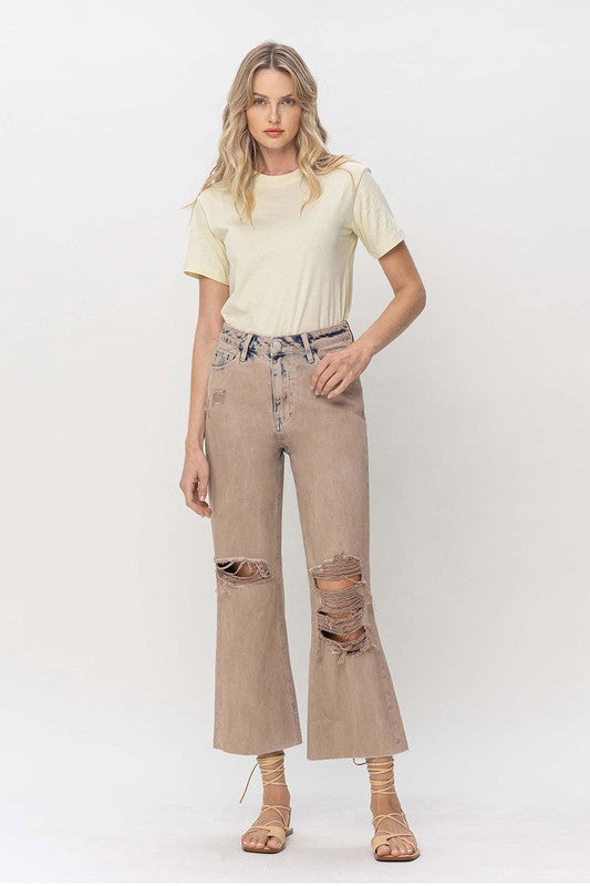 Distressed Casual 90s Vintage Crop Flare