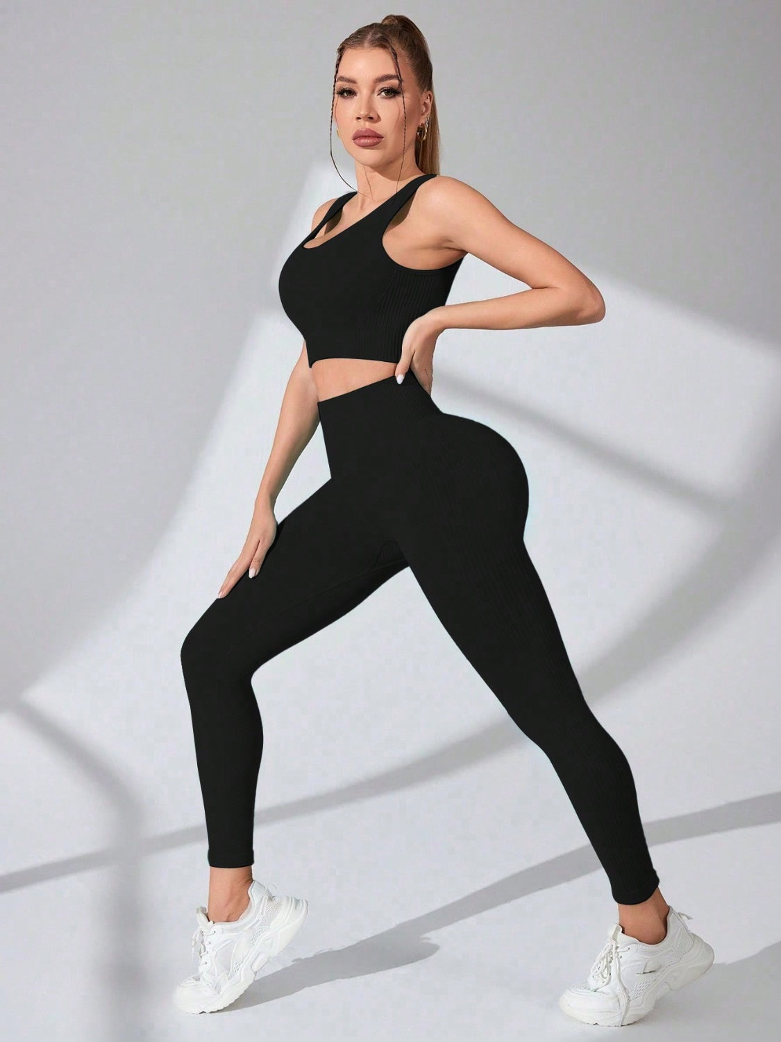 Scoop Neck Wide Strap Top and Pants Active Set - Fashions Envy