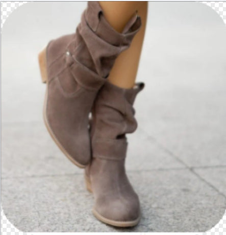 Suede Western Boots - Pointed Toe Zipper Up - Fashions Envy