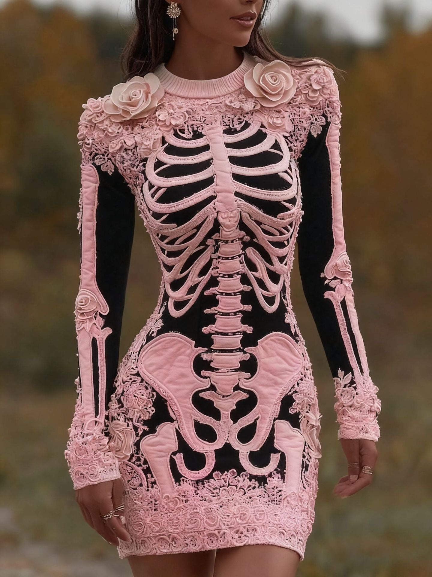 Skeleton Mini Dress - 3D Floral Halloween Costume