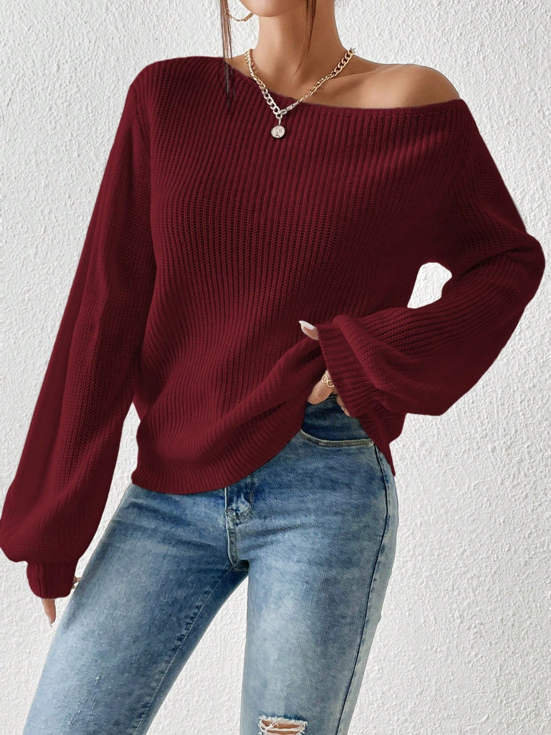 Honey Single Shoulder Long Sleeve Sweater - Fashions Envy