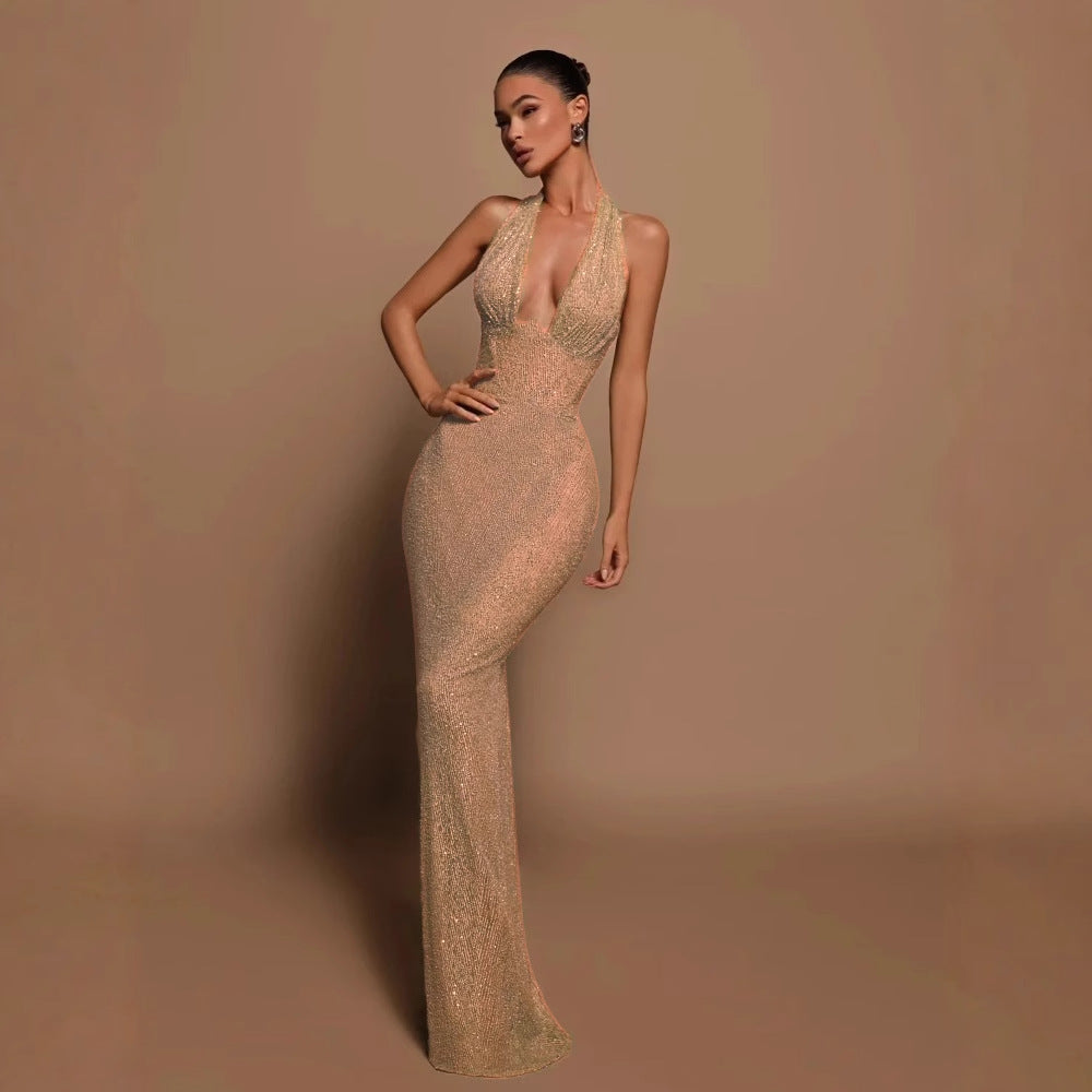 Sequined V-Neck Prom Dress - Sparkle Bodycon Gown