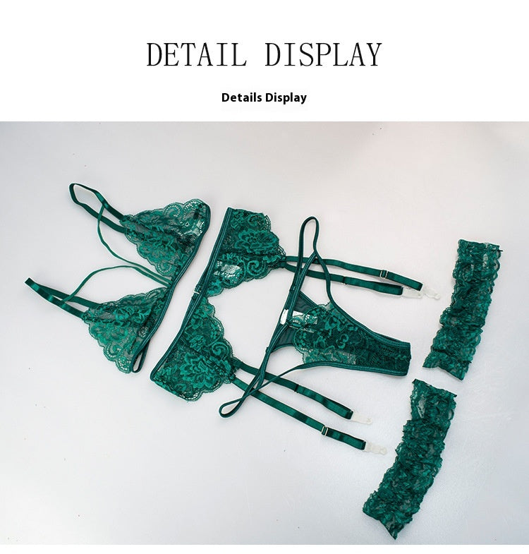 Lace Embroidery Garter Set - 4 Piece T-Back Style - Fashions Envy