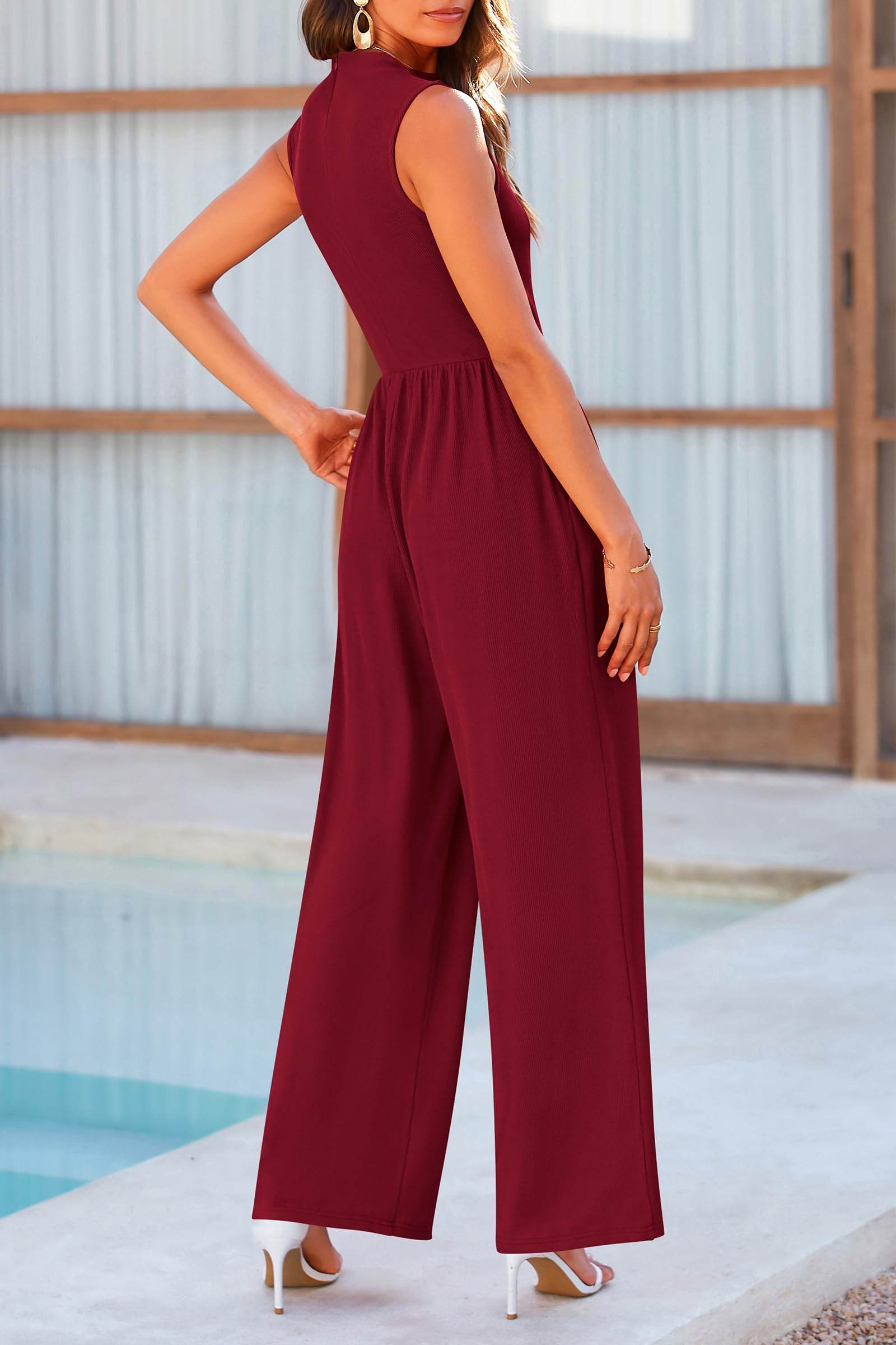 Mock Neck Sleeveless Wide Leg Jumpsuit - Fashions Envy