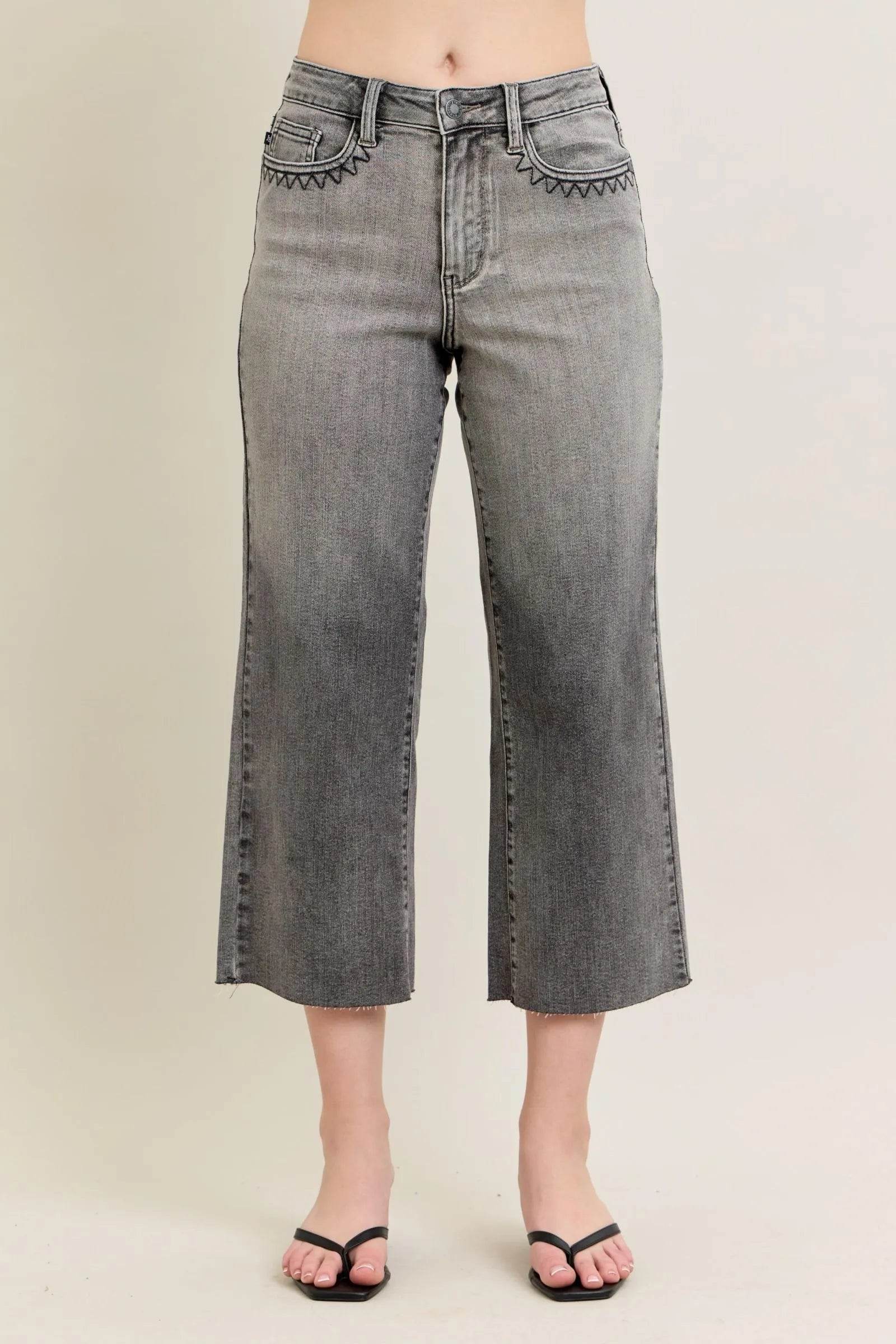 Judy Blue Full Size Wide Leg Capris Jeans Plus Size - Fashions Envy