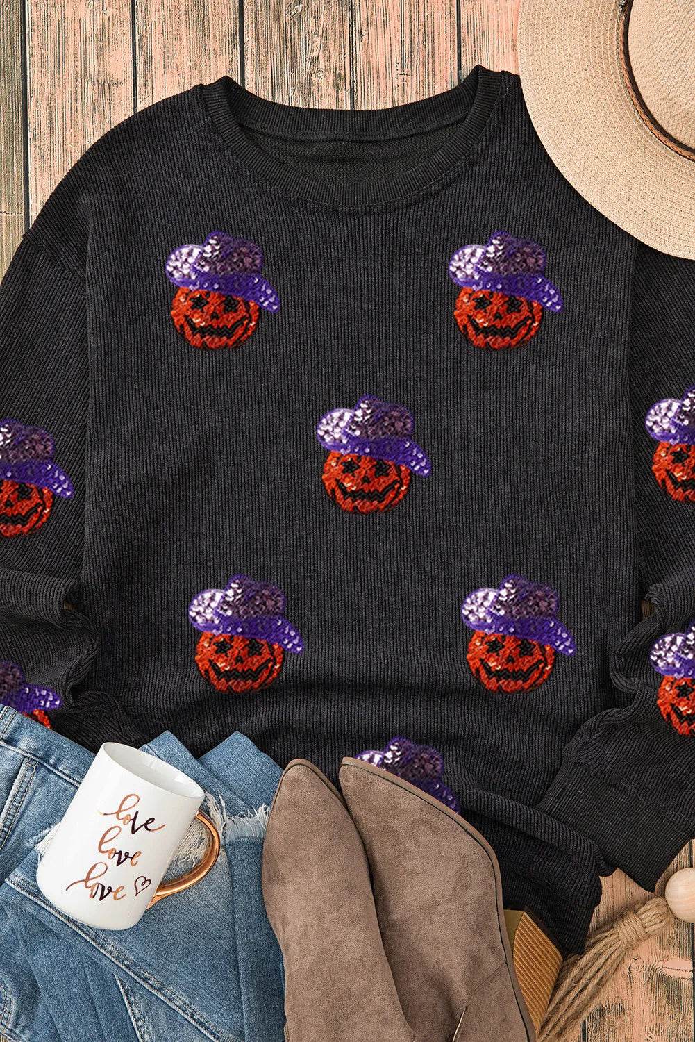 Sequin Pumpkin Long Sleeve Sweatshirt - Fashions Envy