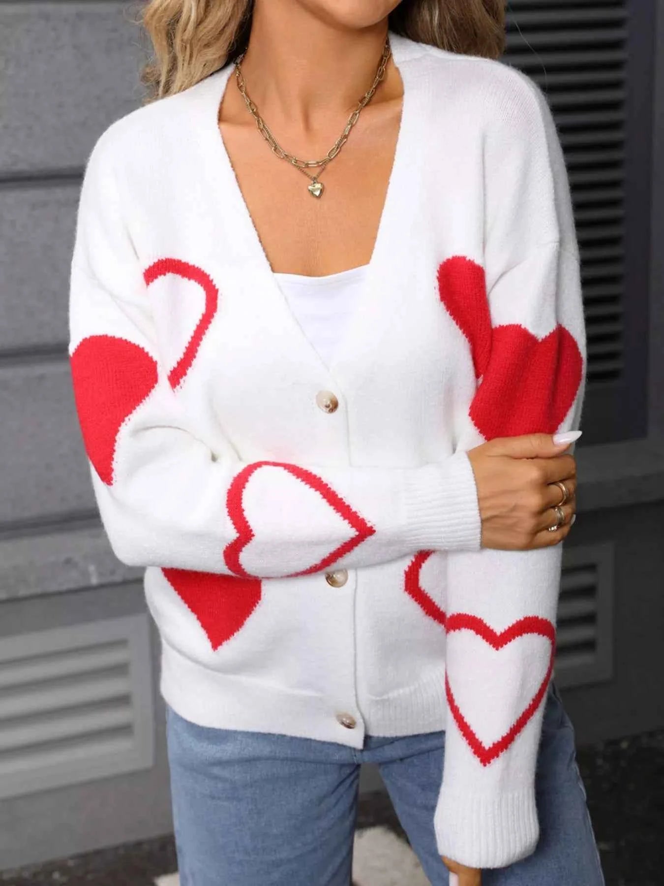 Valentine's Day Heart Cardigan - Knit Button-Up - Fashions Envy