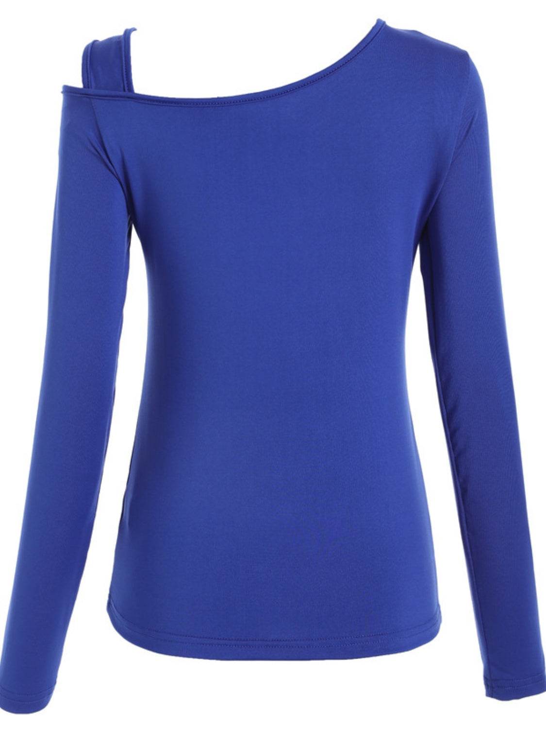 Cutout Asymmetrical Neck Long Sleeve T-Shirt - Fashions Envy