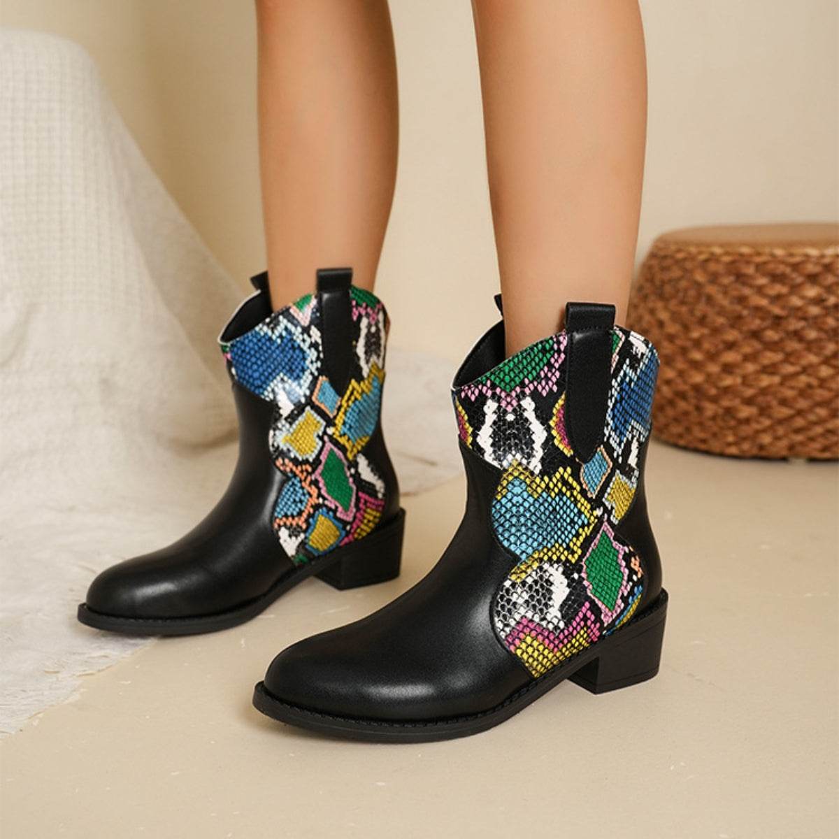 PU Leather Color Block Boots - Fashions Envy