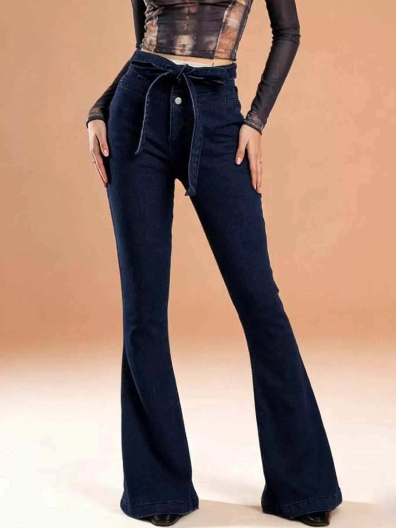 Bow-Tie High-Waisted Flare Jeans