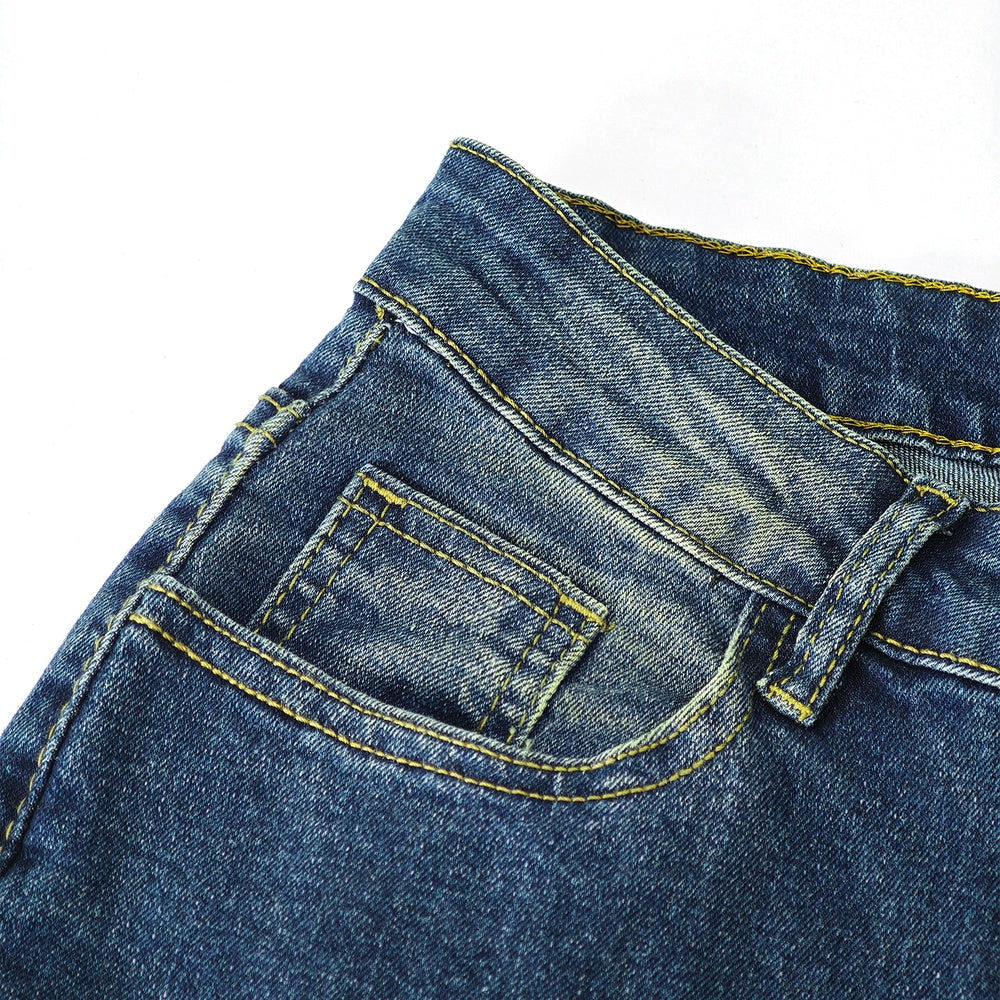 Mid-Waist Wide Leg Embroidered Jeans - Vintage Wash Denim
