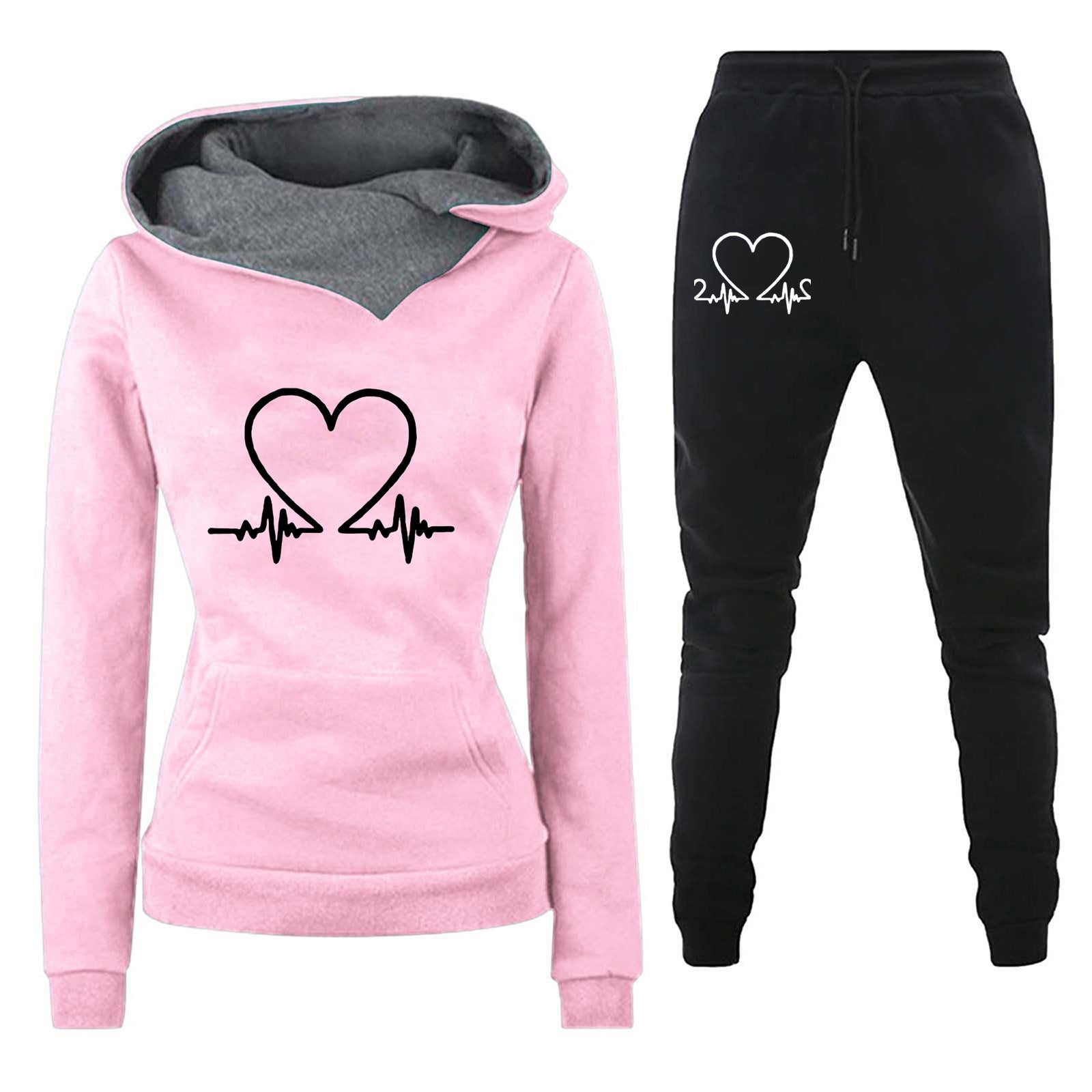 Hoodie Set - Heartbeat Print Two-Piece Outfit