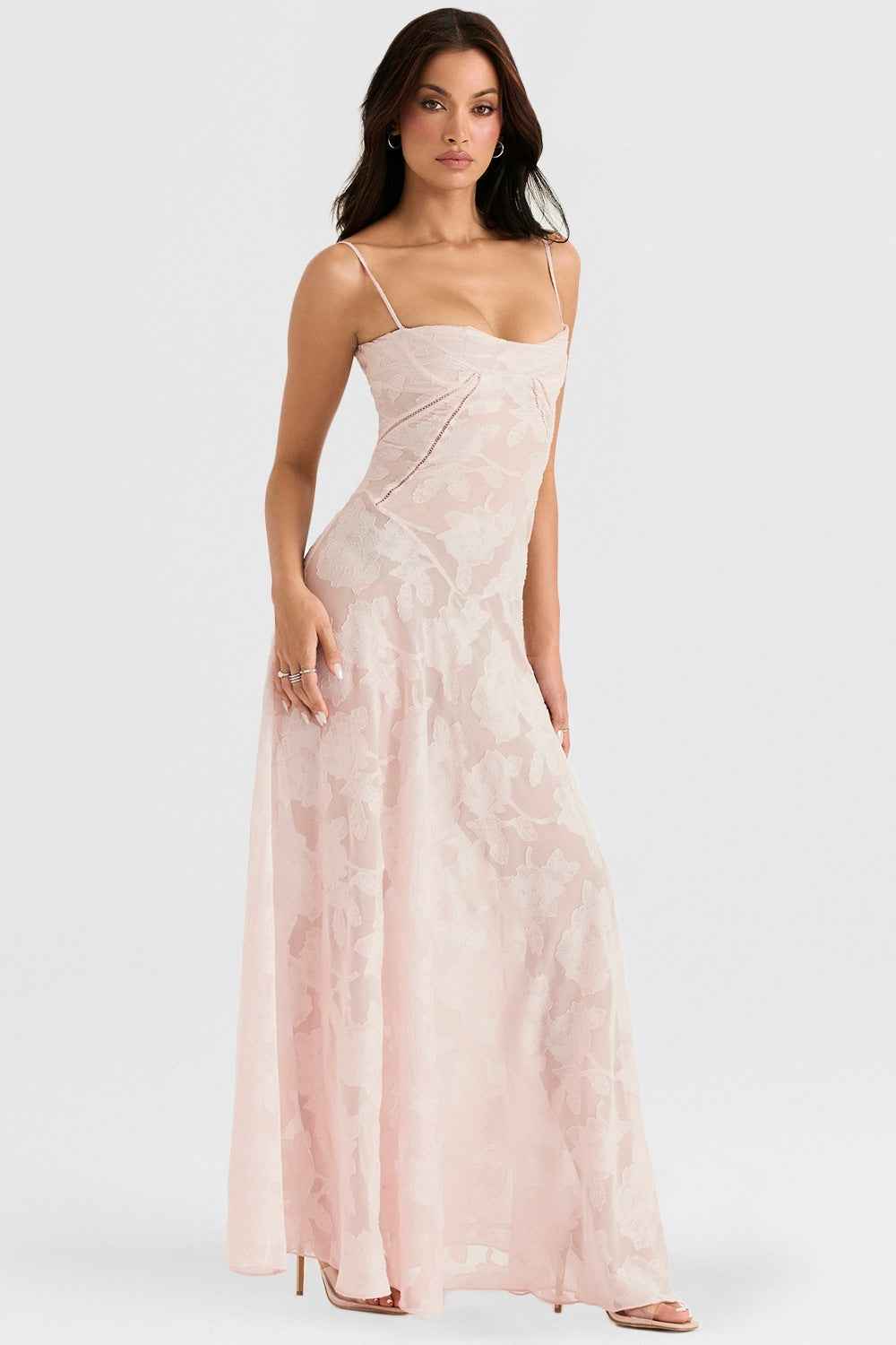 Floral Backless Maxi Dress - Square Neck High Waist Chiffon