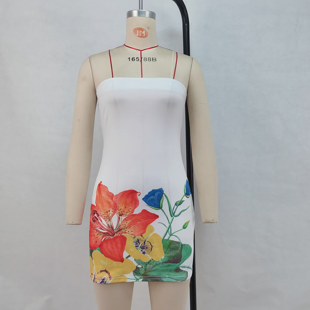 Strapless Floral Mini Dress - White Bodycon Style