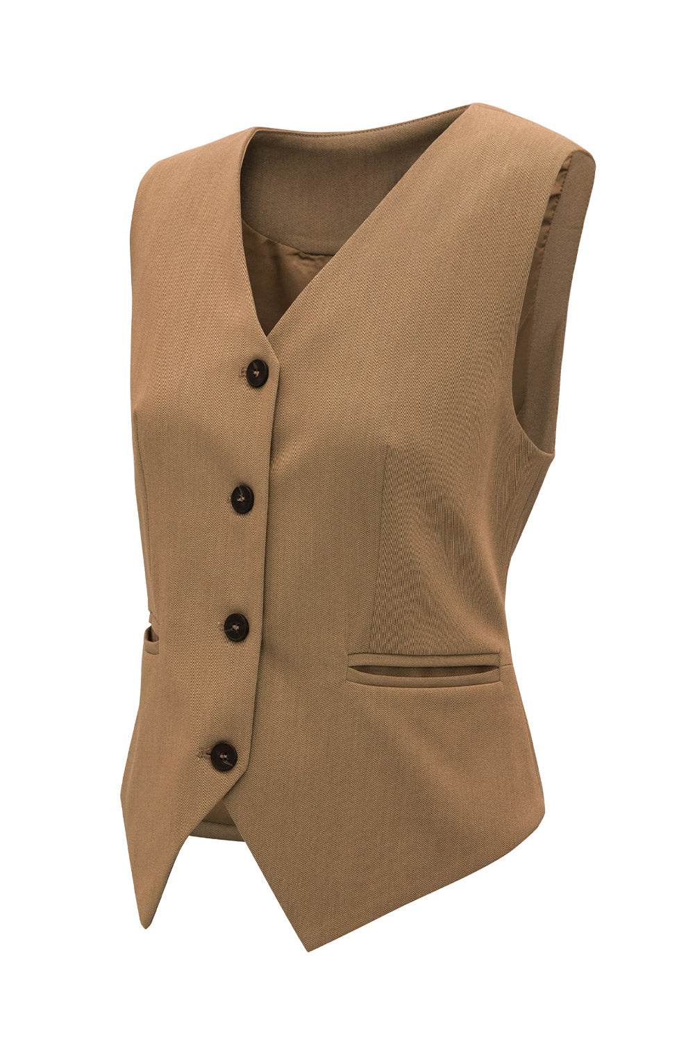 Pocketed Button Up Vest - Fashions Envy