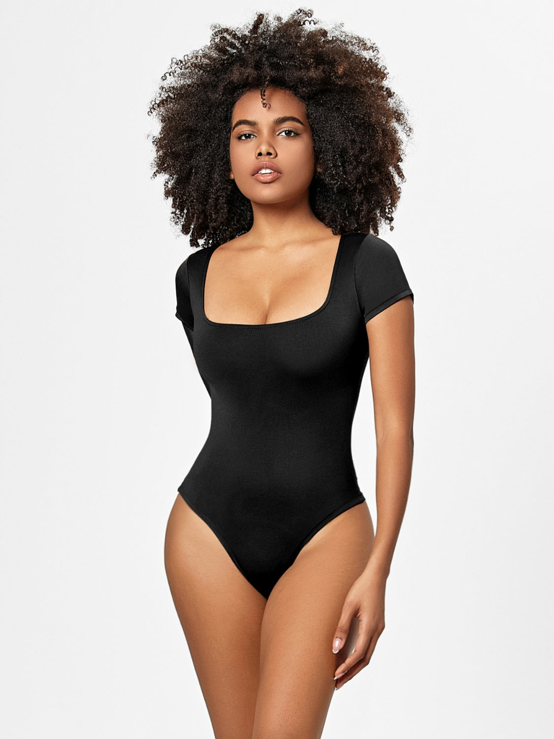 Full Size Square Neck Short Sleeve Bodysuit - Fashions Envy
