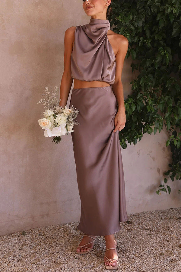 Satin Two Piece Set - Slim Fit Casual Outfit for Women