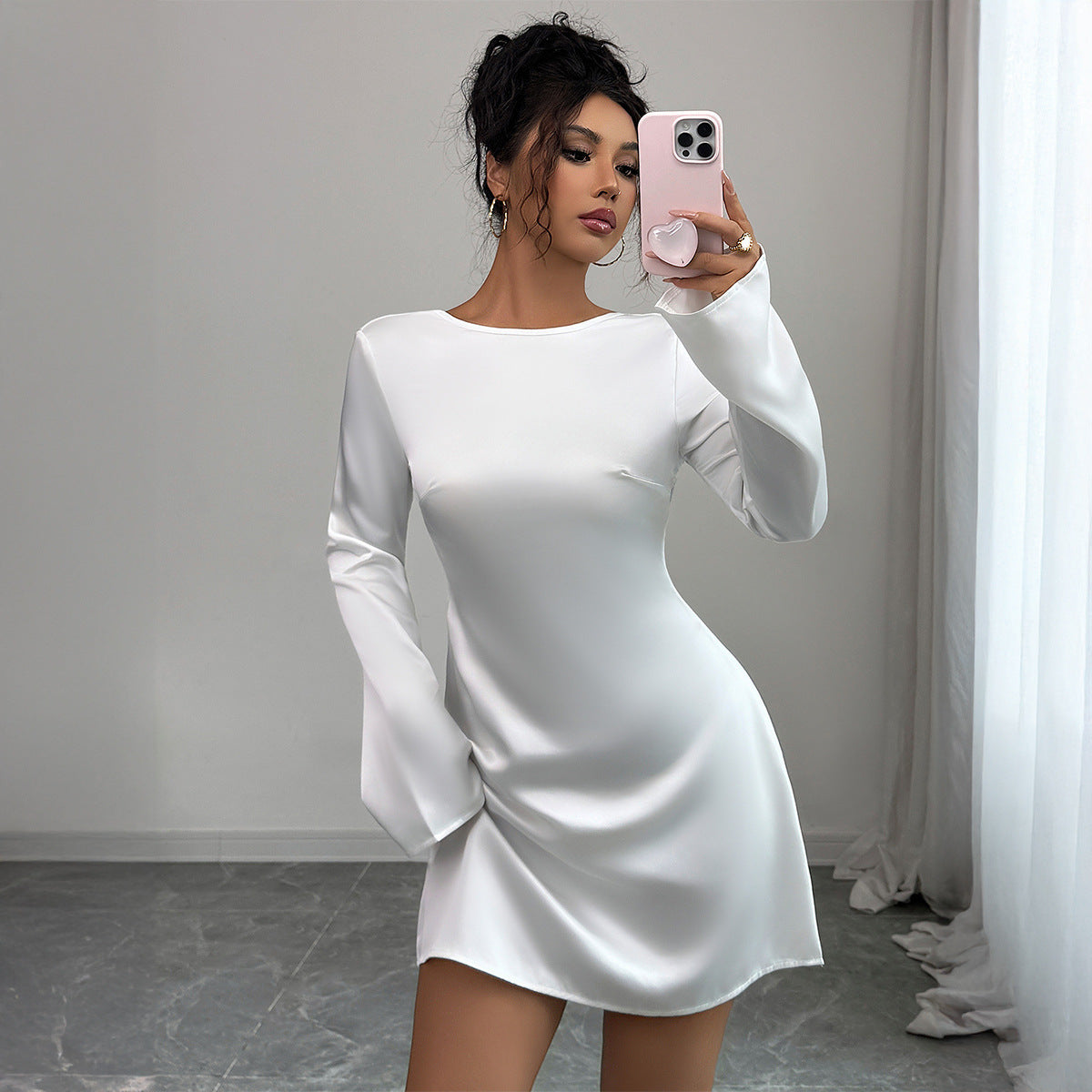 Backless Mini Dress - Flared Long Sleeve Party Dress
