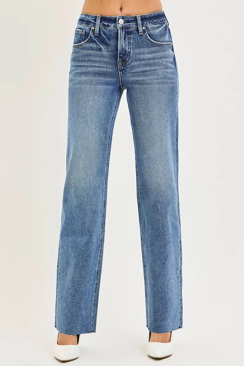 RISEN Straight Jeans - Women's Tummy Control Mid Rise - Fashions Envy