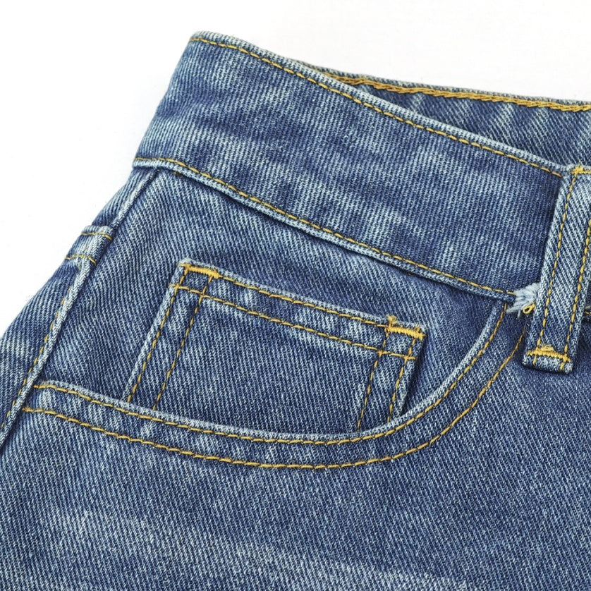 High-Waist Heavy Destroy Jeans - Distressed Ripped Denim