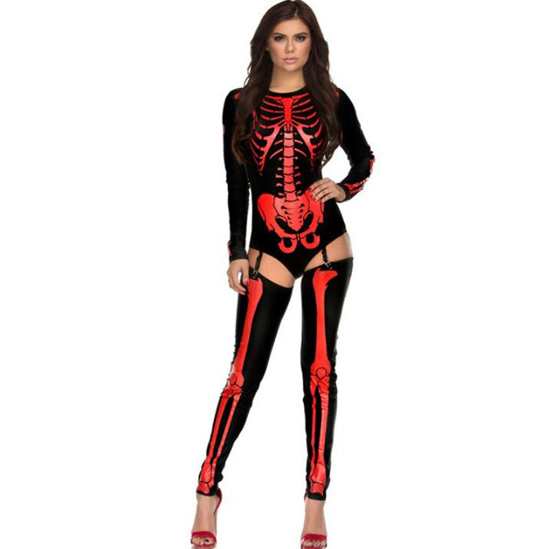 Skull Zombie Costume - Halloween Cosplay Skeleton Uniform