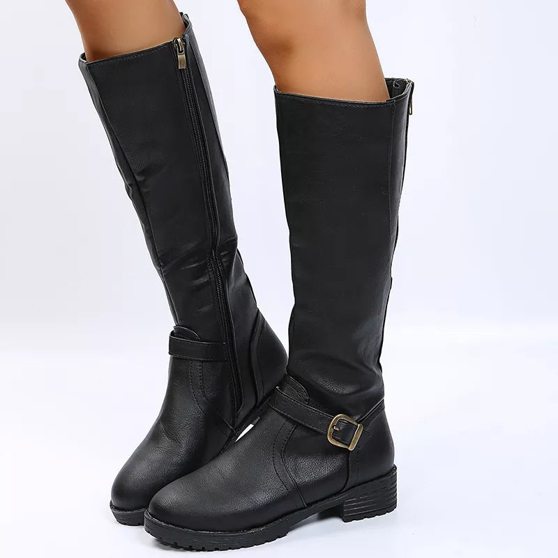 Round Toe Block Heels Boots - Fashions Envy