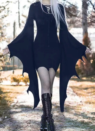 Slim Hooded Nienna Dress Halloween Carnival Party Dress - Cosplay Medieval Forest Elven Elf Pixie Costume
