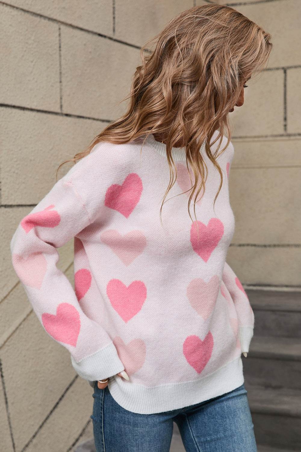 Angel Wings Heart Round Neck Long Sleeve Sweater - Fashions Envy