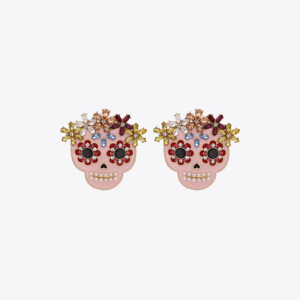 Skull Rhinestone Alloy Earrings - Fashions Envy
