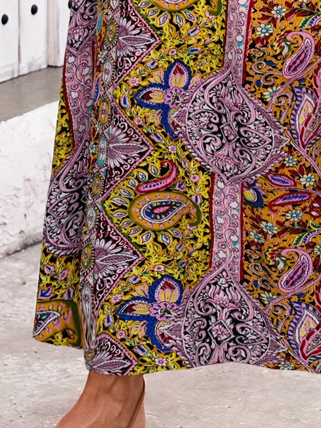 Slit Printed Elastic Waist Skirt - Fashions Envy