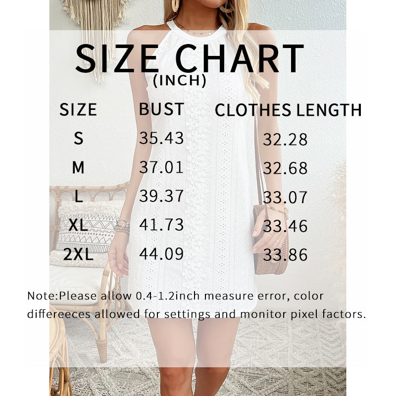 Women's Elegant Halter Neck Sleeveless Mini Dress - Eyelet Embroidery A Line Dress