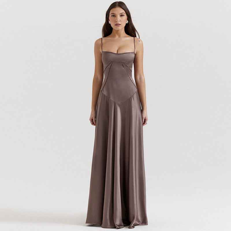 Corset Back Maxi Dress - Spaghetti Strap Slim Fit Camisole Gown