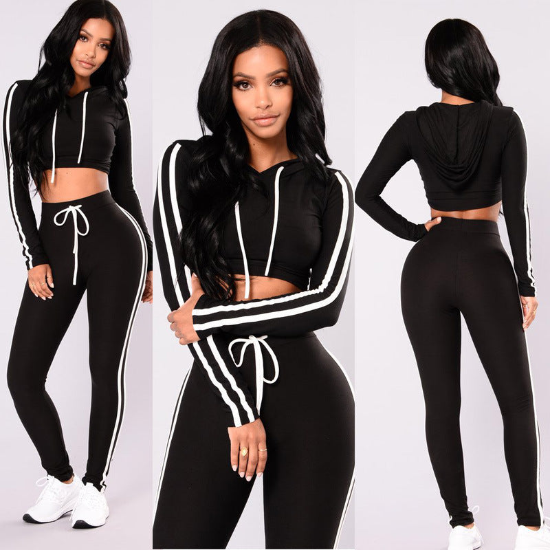 Women's Crop Top Hoodie Jogger Pants Tracksuit