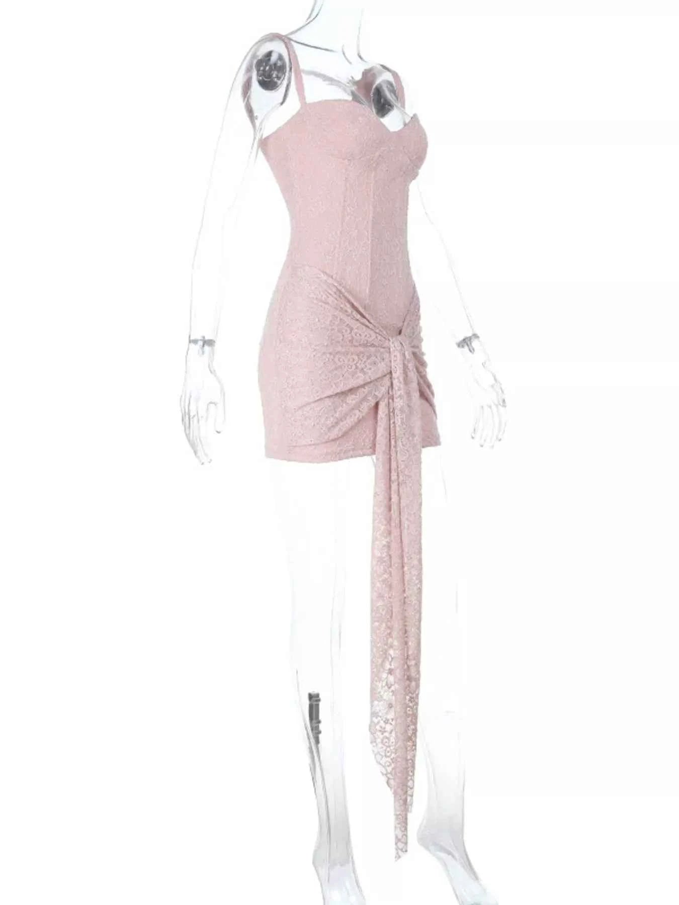 Sweetheart Neck Mini Dress - Wide Strap Lace Detail