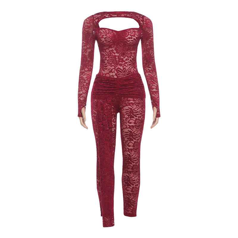 Sexy Lace Hot Girl Outfit Set - Bodysuit and Pants