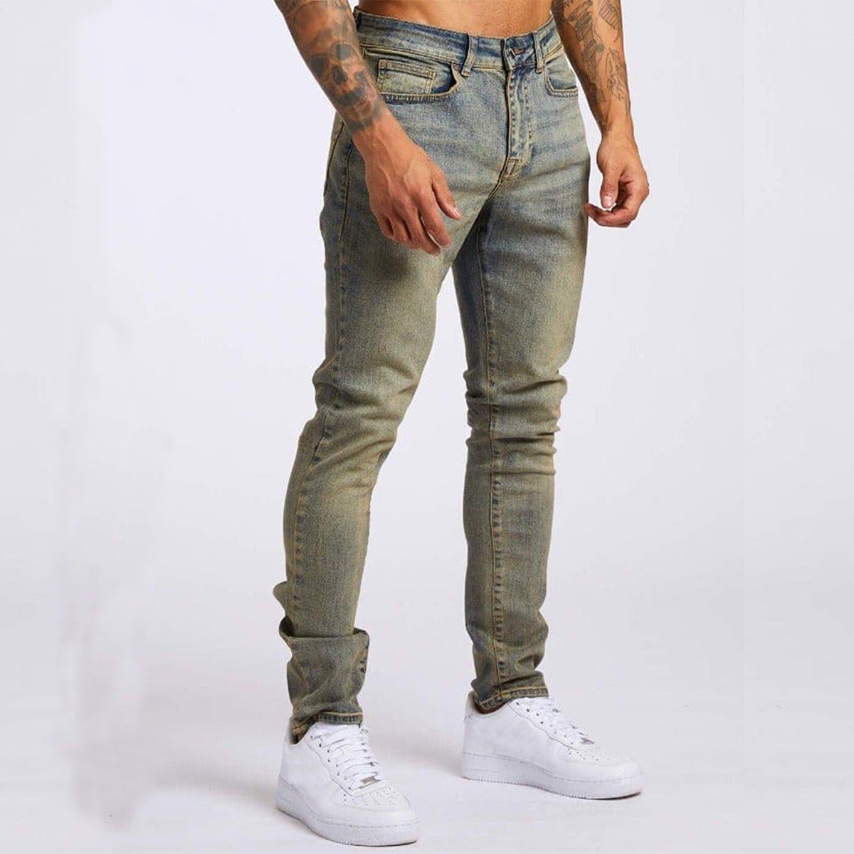 Men's High Waist Slim Fit Jeans - Casual Fashion Denim