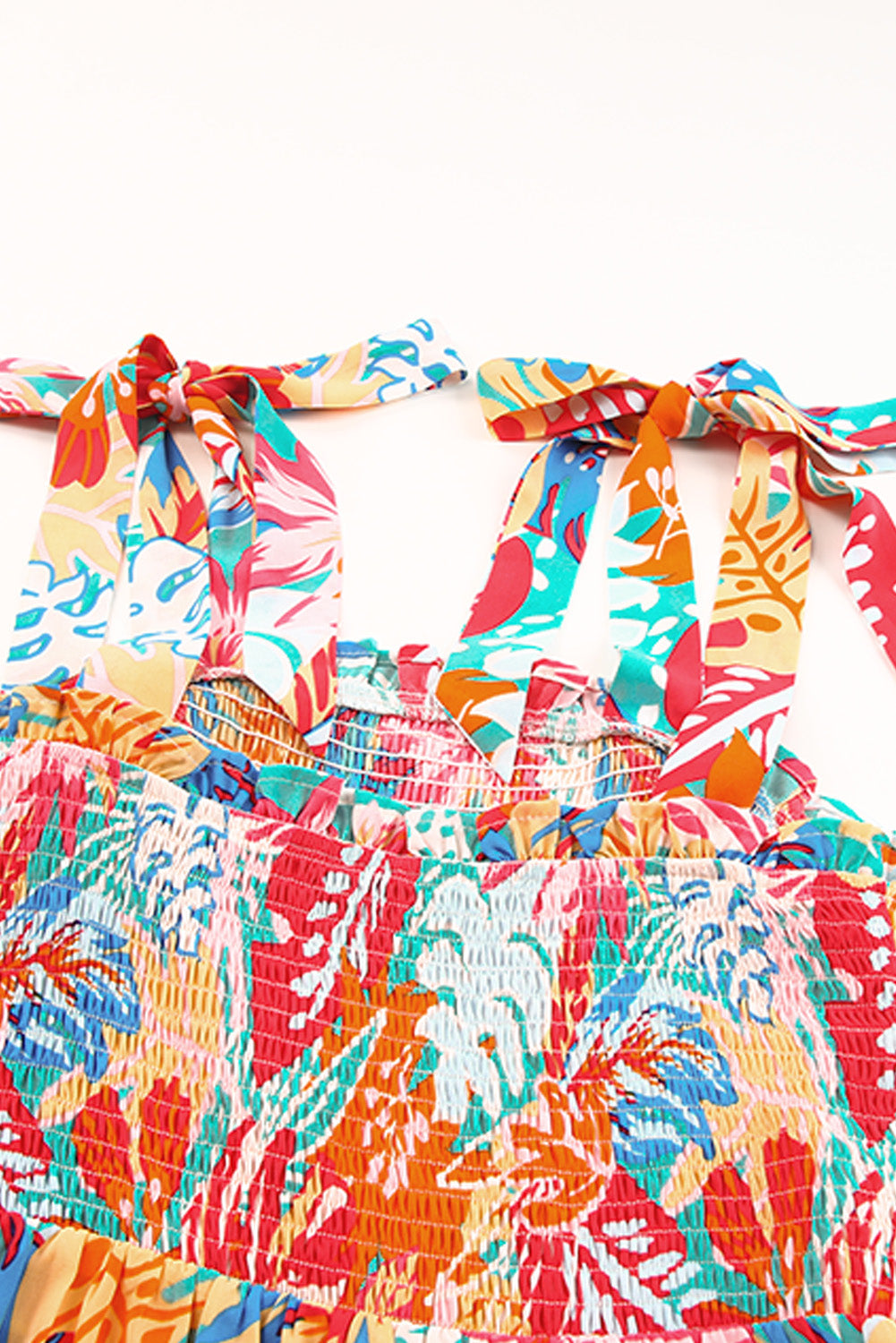 Smocked Ruffle Tiered Maxi Dress - Vibrant Tropical Print