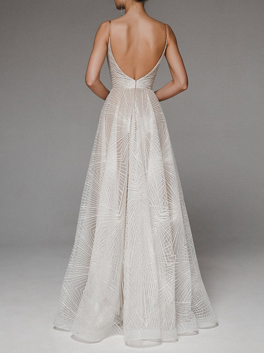 Spaghetti Strap Embroidered Prom Gown - Ball Dress