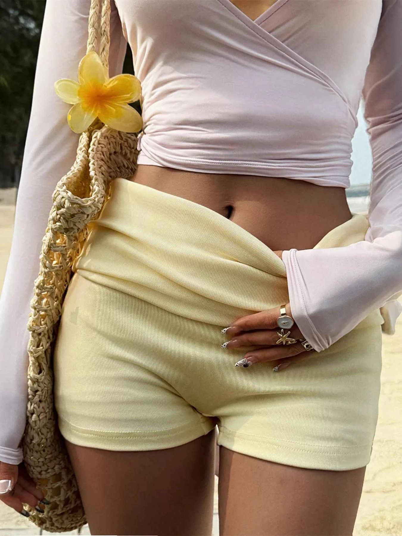 Yellow High Waist Shorts - Form Fitted