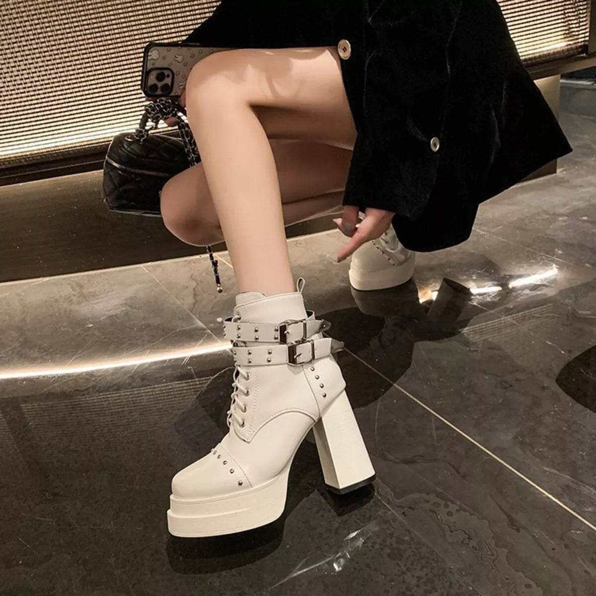 Round Toe Block Heels Boots - High Heel Ankle Boots - Fashions Envy